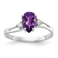 14k White Gold 7x5mm Checker-cut Pear Amethyst and 1/20 carat A Diamond Ring, 0.73 ct, Size 6