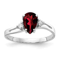 14k White Gold 7x5mm Pear Garnet and 1/20 carat VS Diamond Ring, 0.9 ct, Size 6