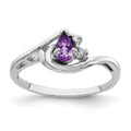 14k White Gold 5x3mm Pear Amethyst and AA Diamond Ring, 0.236 ct, Size 6