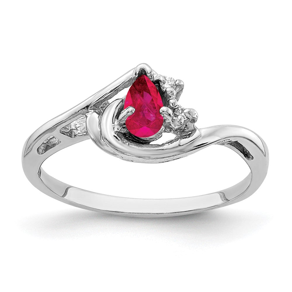 14k White Gold 5x3mm Pear Ruby and AA Diamond Ring, 0.316 ct, Size 6