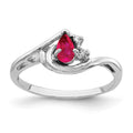 14k White Gold 5x3mm Pear Ruby and VS Diamond Ring, 0.316 ct, Size 6