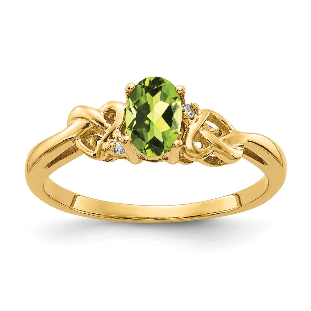 14k 6x4mm Oval Peridot and A Diamond Ring, 0.466 ct