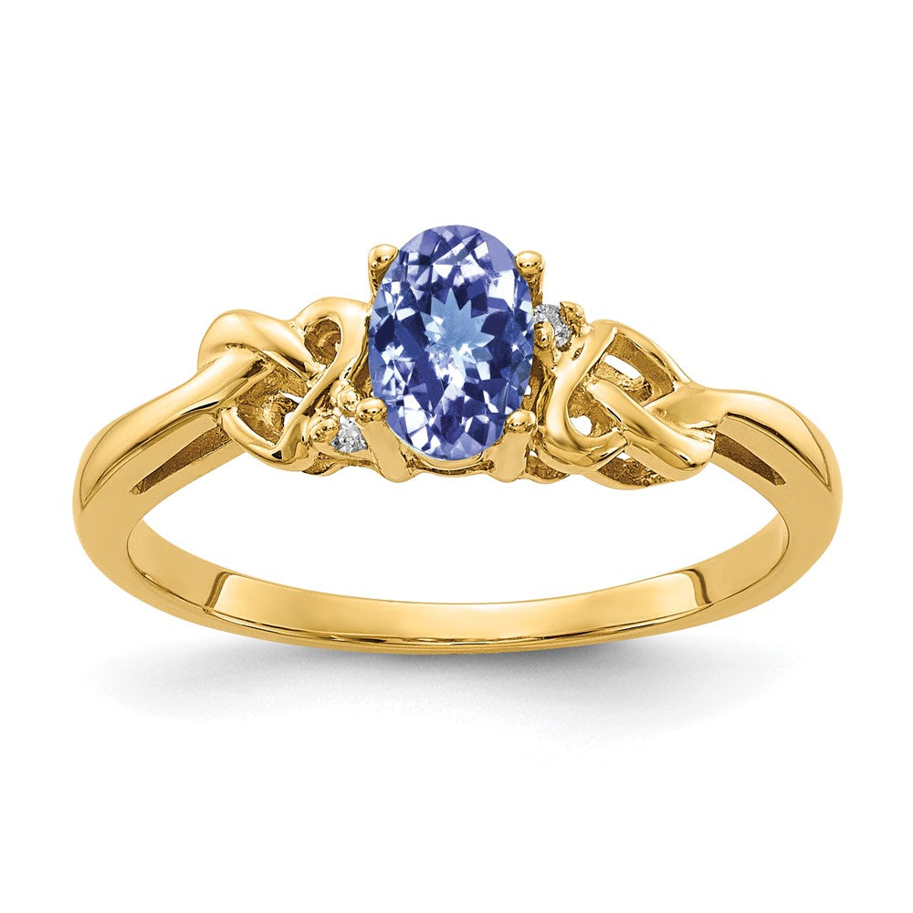 14k 6x4mm Oval Tanzanite and AA Diamond Ring, 0.516 ct