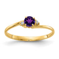 14k 4mm Round Amethyst and A Diamond Ring, 0.246 ct, Size 6