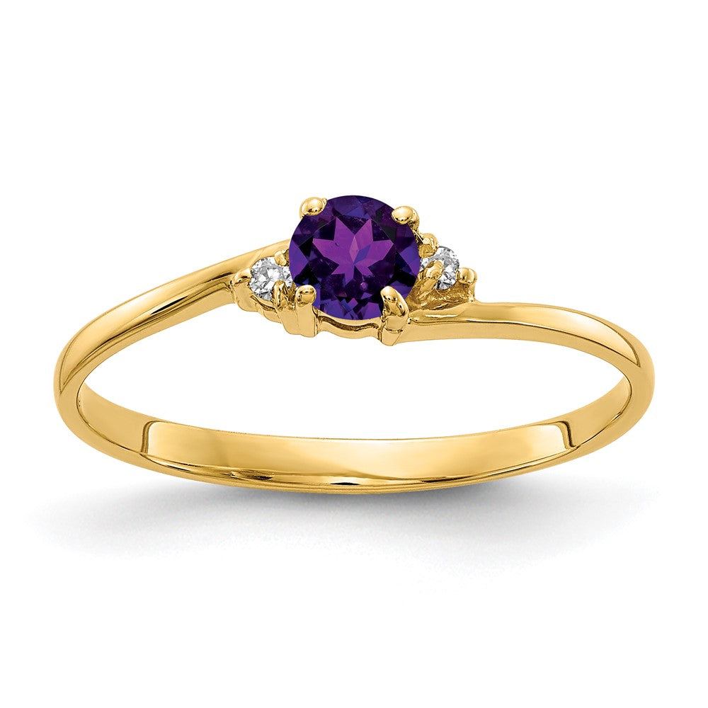 14k 4mm Round Amethyst and AA Diamond Ring, 0.246 ct, Size 6
