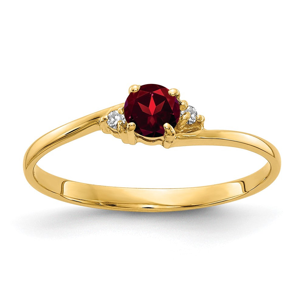 14k 4mm Round Garnet and A Diamond Ring, 0.366 ct, Size 6
