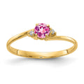 14k 4mm Round Pink Sapphire and A Diamond Ring, 0.376 ct, Size 6