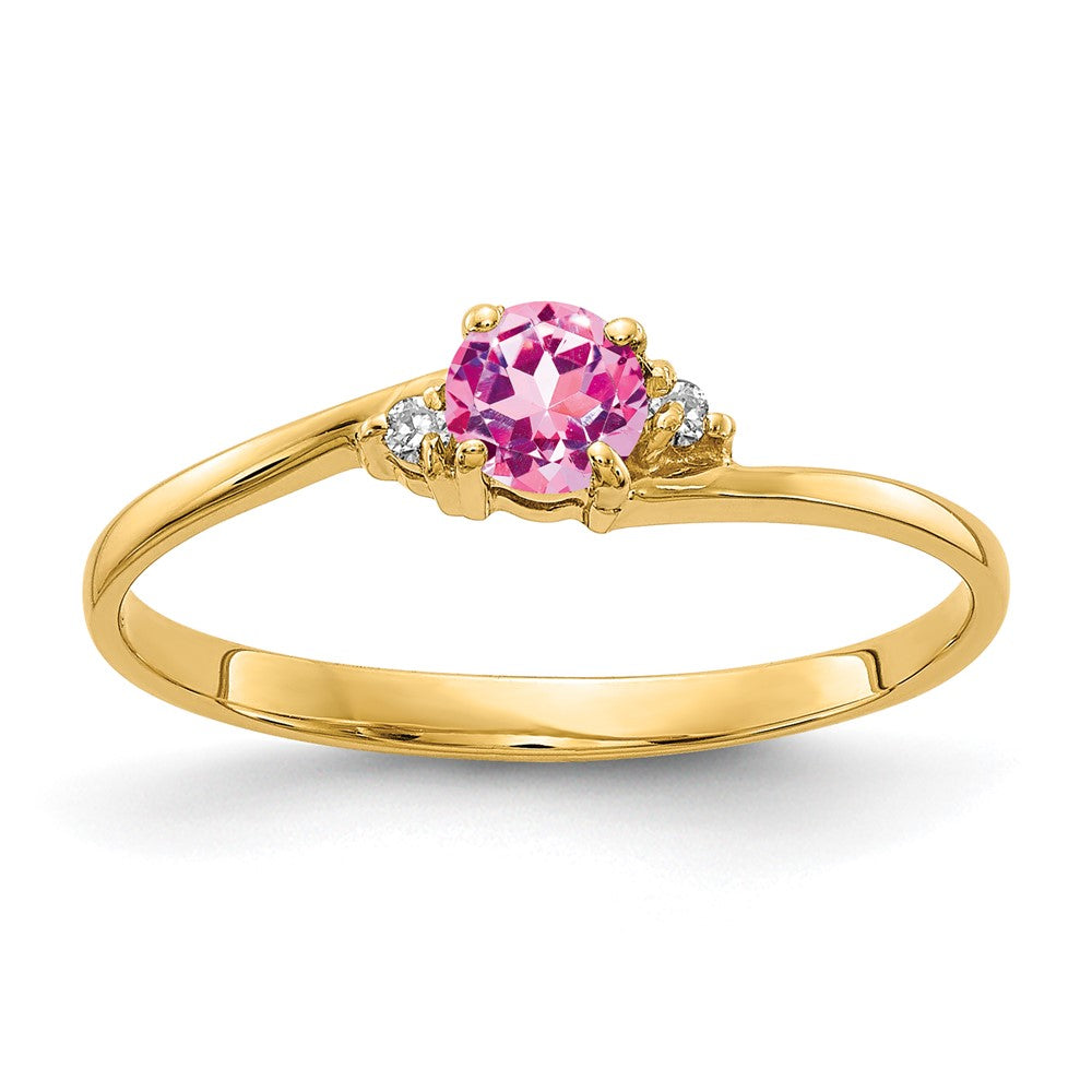 14k 4mm Round Pink Sapphire and AA Diamond Ring, 0.376 ct, Size 6