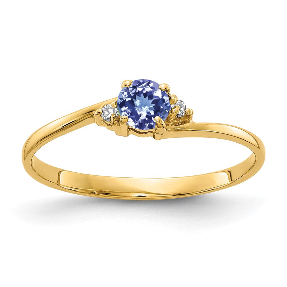 14k 4mm Round Tanzanite and VS Diamond Ring, 0.346 ct, Size 6