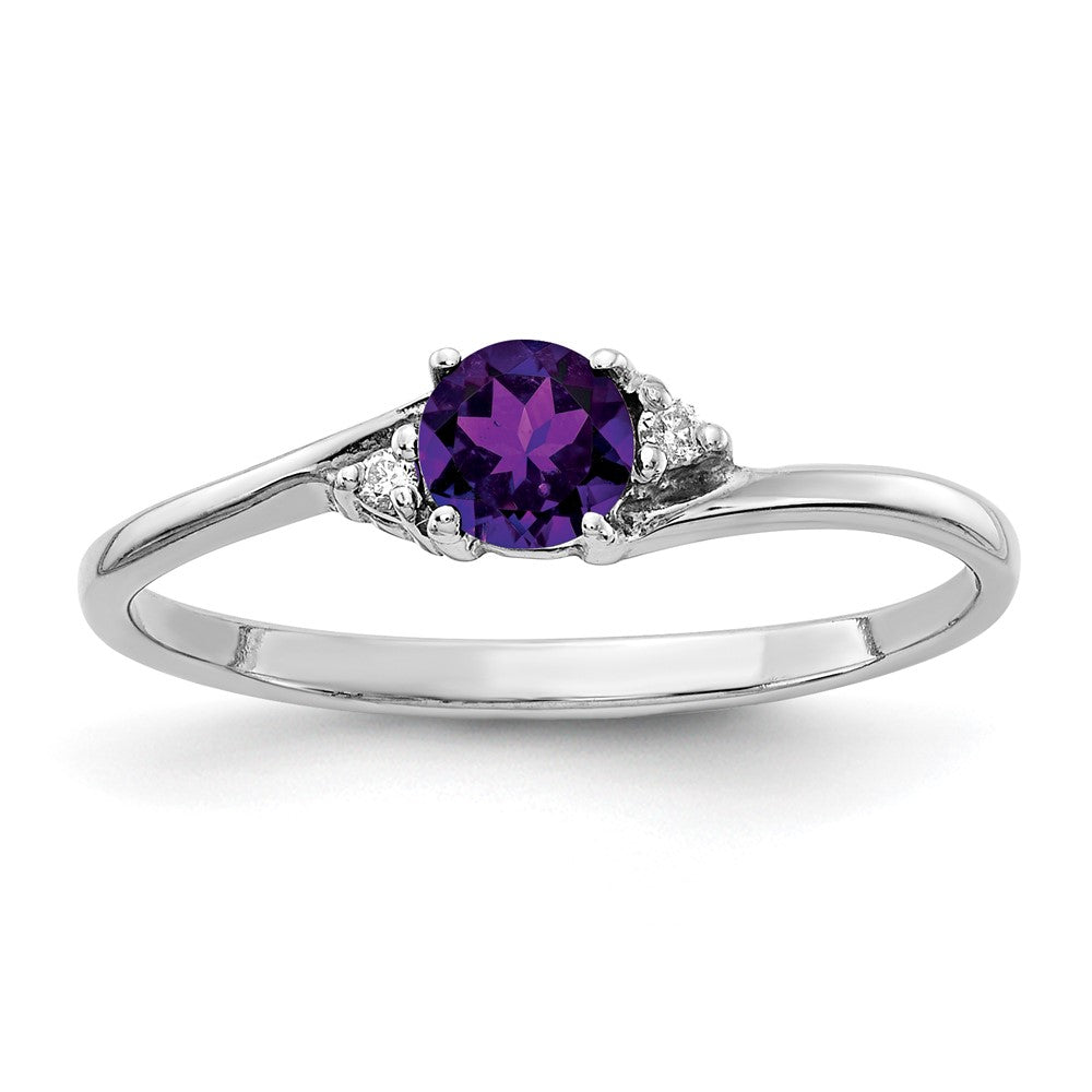 14k White Gold 4mm Amethyst and AA Diamond Ring, 0.246 ct, Size 6, 1.5 mm