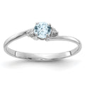 14k White Gold 4mm Round Aquamarine and AA Diamond Ring, 0.266 ct, Size 6, 1.5 mm