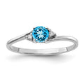 14k White Gold 4mm Blue Topaz and VS Diamond Ring, 0.316 ct, Size 6, 1.5 mm