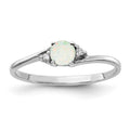 14k White Gold 4mm Round Opal and AA Diamond Ring, 0.176 ct, Size 6, 1.5 mm