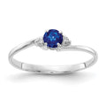 14k White Gold 4mm Round Blue Sapphire and AAA Diamond Ring, 0.366 ct, Size 6, 1.5 mm
