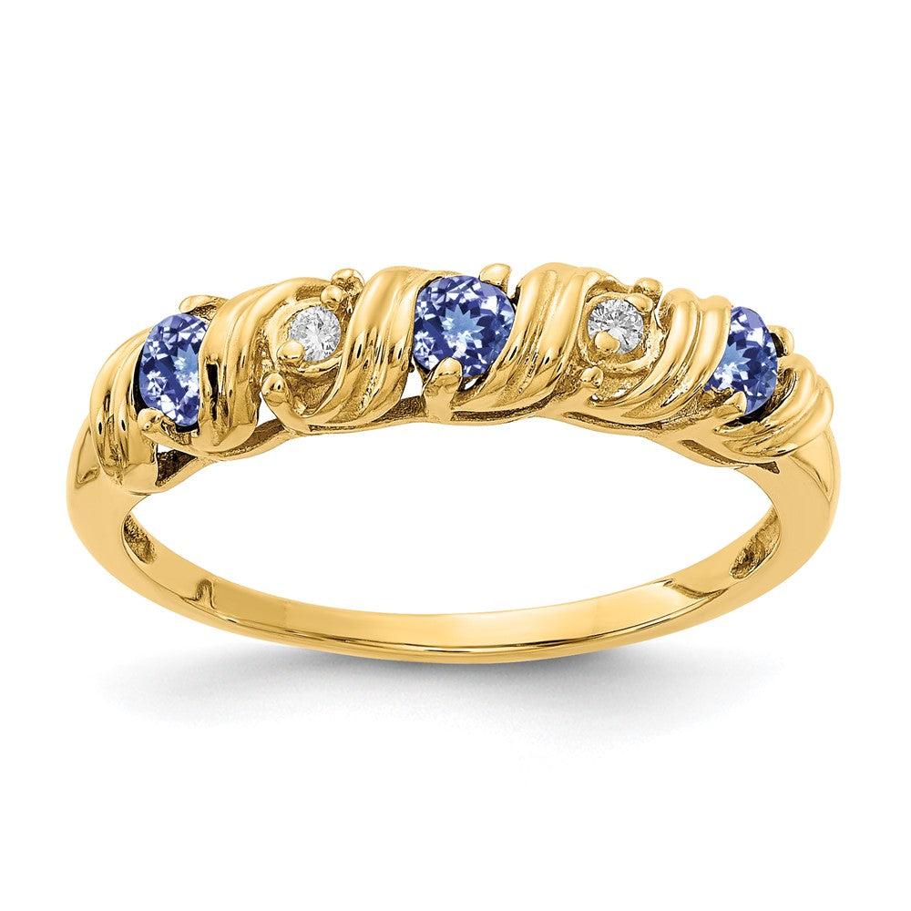 14k 2.75mm Round Tanzanite and A Diamond Twist Ring, 0.294 ct, Size 6