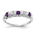 14k White Gold 2.75mm Round Amethyst and A Diamond Twist Ring, 0.264 ct, Size 6