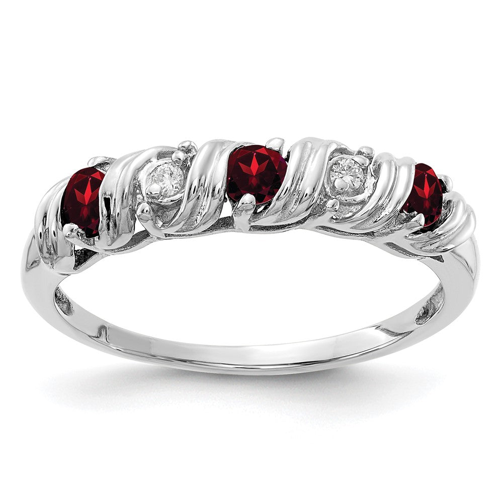 14k White Gold 2.75mm Round Garnet and AAA Diamond Twist Ring, 0.354 ct, Size 6