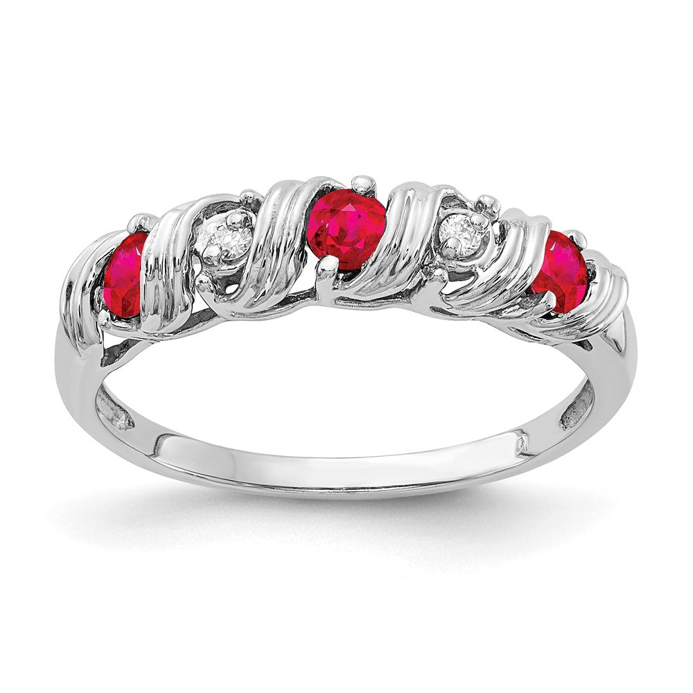 14k White Gold 2.75mm Ruby and A Diamond Twist Ring, 0.384 ct, Size 6