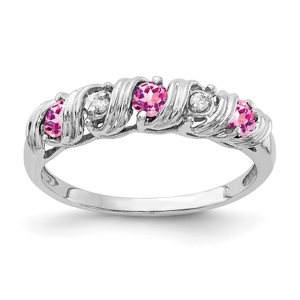 14k White Gold 2.75mm Round Pink Sapphire and AA Diamond Twist Ring, 0.444 ct, Size 6