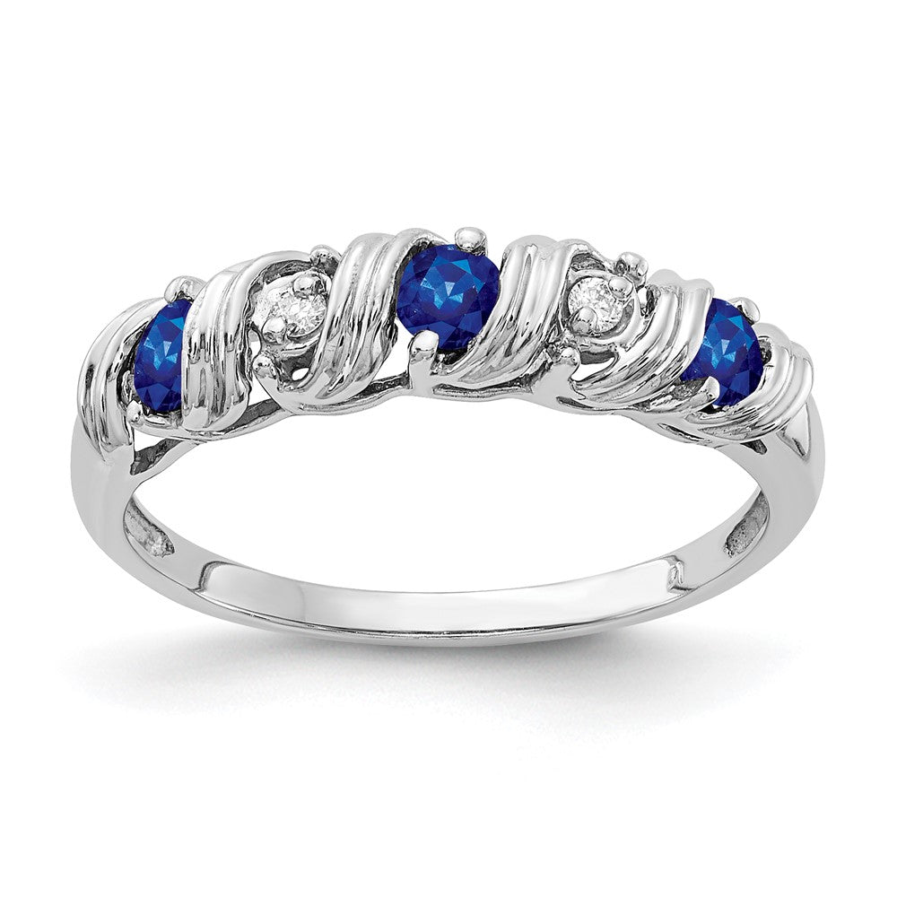 14k White Gold 2.75mm Blue Sapphire and AA Diamond Twist Ring, 0.414 ct, Size 6