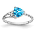 14k White Gold 6mm Trillion Blue Topaz and AAA Diamond Ring, 0.974 ct