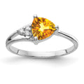 14k White Gold 6mm Trillion Citrine and VS Diamond Ring, 0.674 ct