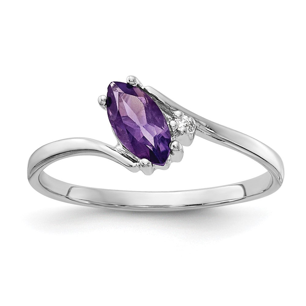 14k White Gold 7x3.5mm Marquise Amethyst and A Diamond Ring, 0.317 ct, Size 6