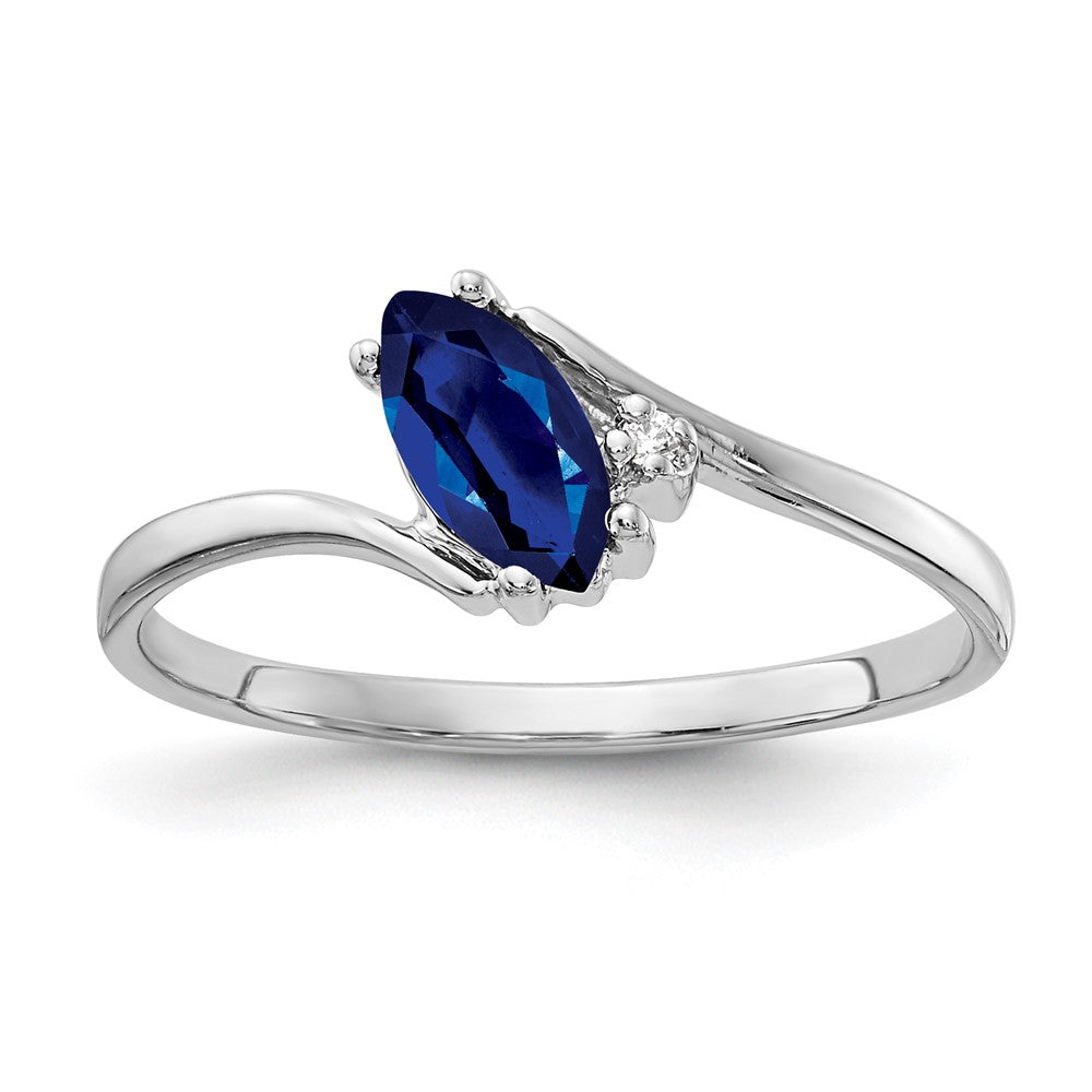 14k White Gold 7x3.5mm Blue Marquise Sapphire and AA Diamond Ring, 0.507 ct, Size 6