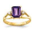 14k 8x6mm Emerald-cut Amethyst and 1/20 carat A Diamond Ring, 1.5 ct