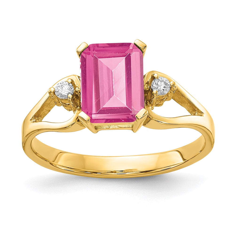 14k 8x6mm Emerald Cut Pink Tourmaline AA Diamond ring, 1.7 ct