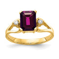 14k 8x6mm Emerald-cut Rhodolite Garnet and 1/20 carat AA Diamond Ring, 1.95 ct