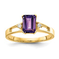 14k 7x5mm Emerald-cut Amethyst and 1/20 carat A Diamond Ring, 0.94 ct, Size 6