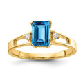 14k 7x5mm Emerald-cut Blue Topaz and 1/20 carat AA Diamond Ring, 1.34 ct, Size 6
