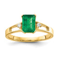 14k 7x5mm Emerald-cut Emerald and 1/20 carat AA Diamond Ring, 1.04 ct, Size 6