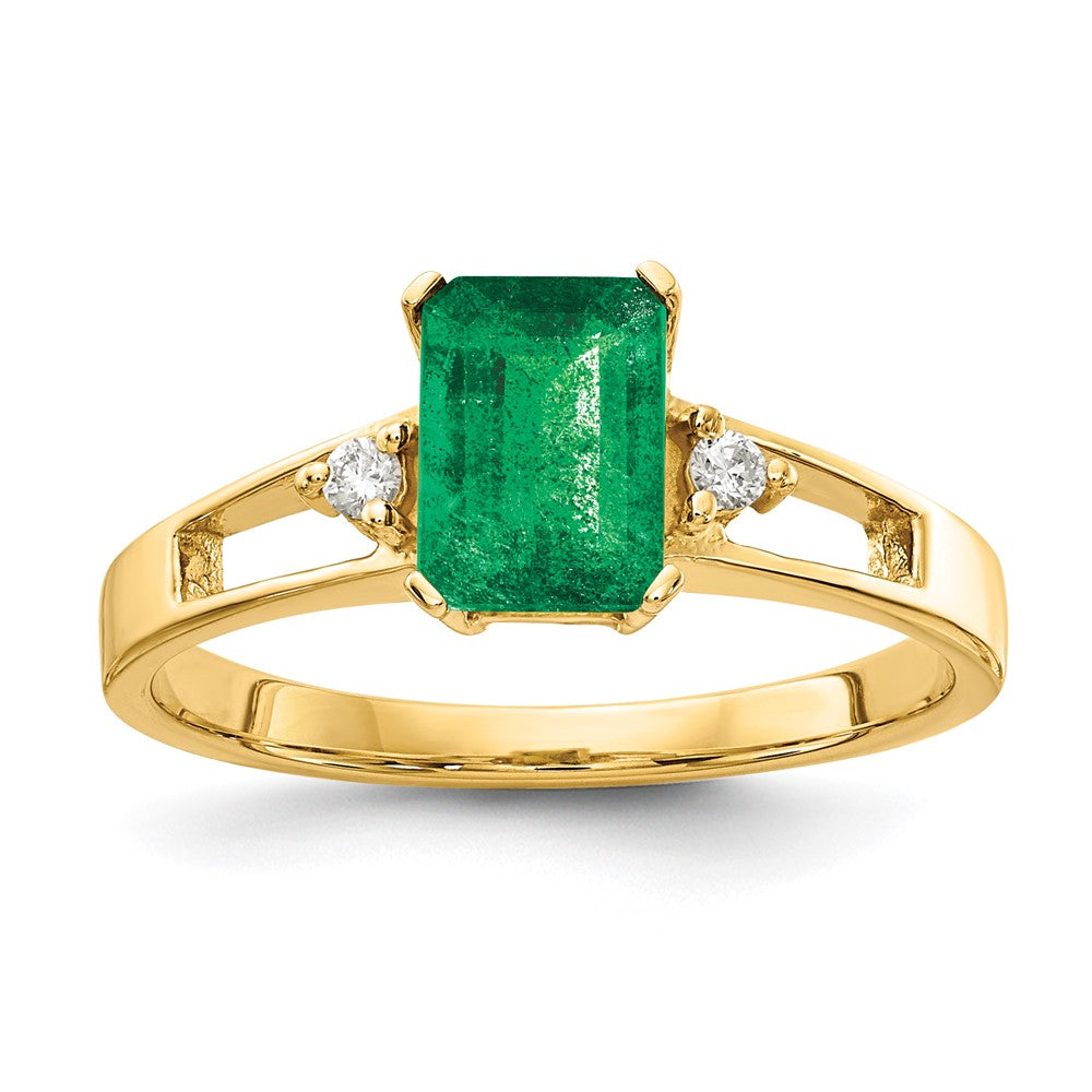14k 7x5mm Emerald-cut Emerald and 1/20 carat VS Diamond Ring, 1.04 ct, Size 6