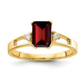 14k 7x5mm Emerald-cut Garnet and 1/20 carat AA Diamond Ring, 1.29 ct, Size 6