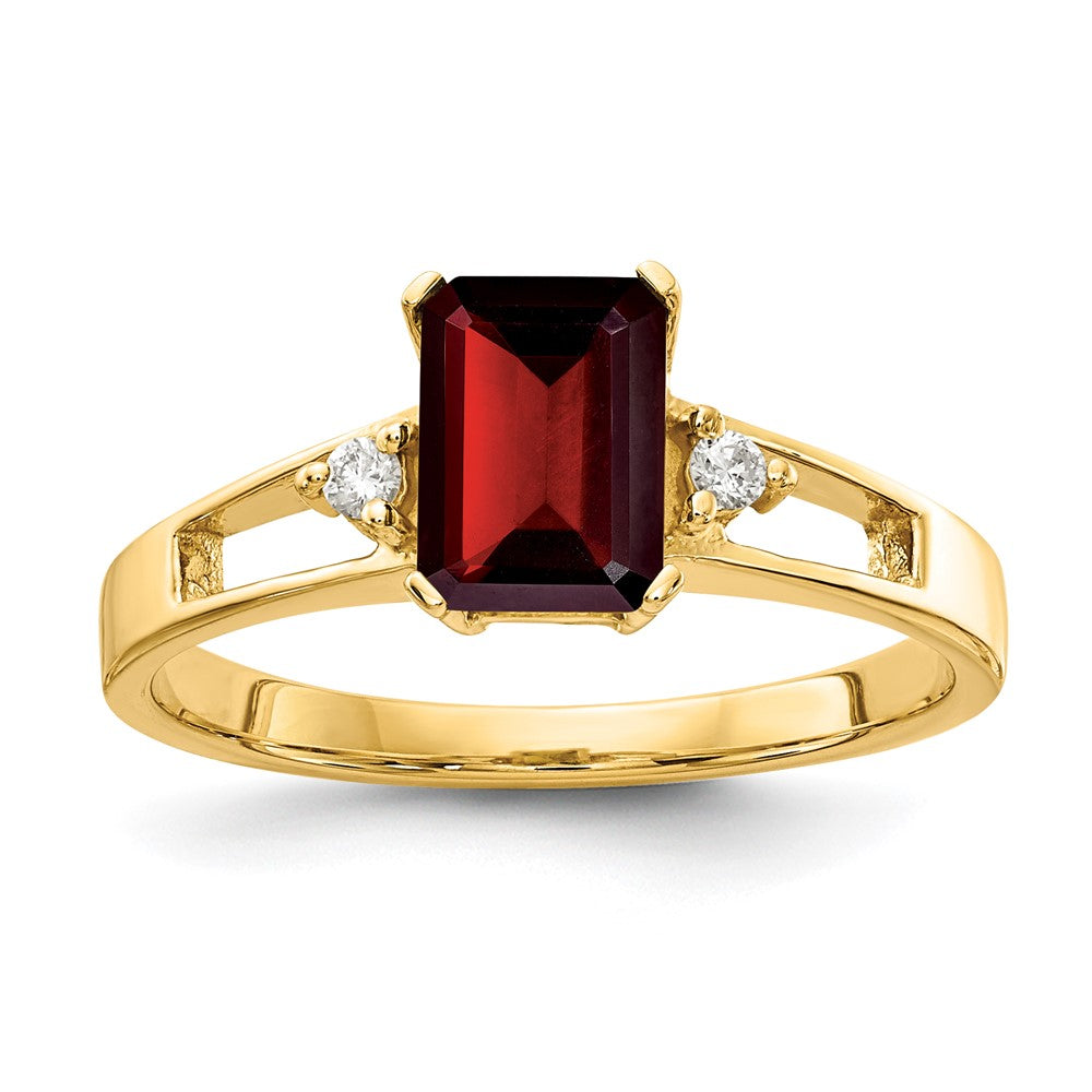14k 7x5mm Emerald-cut Garnet and 1/20 carat AA Diamond Ring, 1.29 ct, Size 6