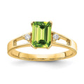 14k 7x5mm Emerald Cut Peridot VS Diamond ring, 1.04 ct, Size 6