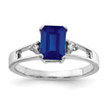 14k White Gold 7x5mm Emerald-cut Blue Sapphire and 1/20 carat AA Diamond Ring, 1.24 ct, Size 6, 2.31 g