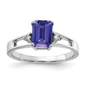 14k White Gold 7x5mm Emerald-cut Tanzanite and 1/20 carat AA Diamond Ring, 1.19 ct, Size 6