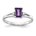 14k White Gold 6x4mm Emerald-cut Amethyst and VS Diamond Ring, 0.574 ct, 2 mm