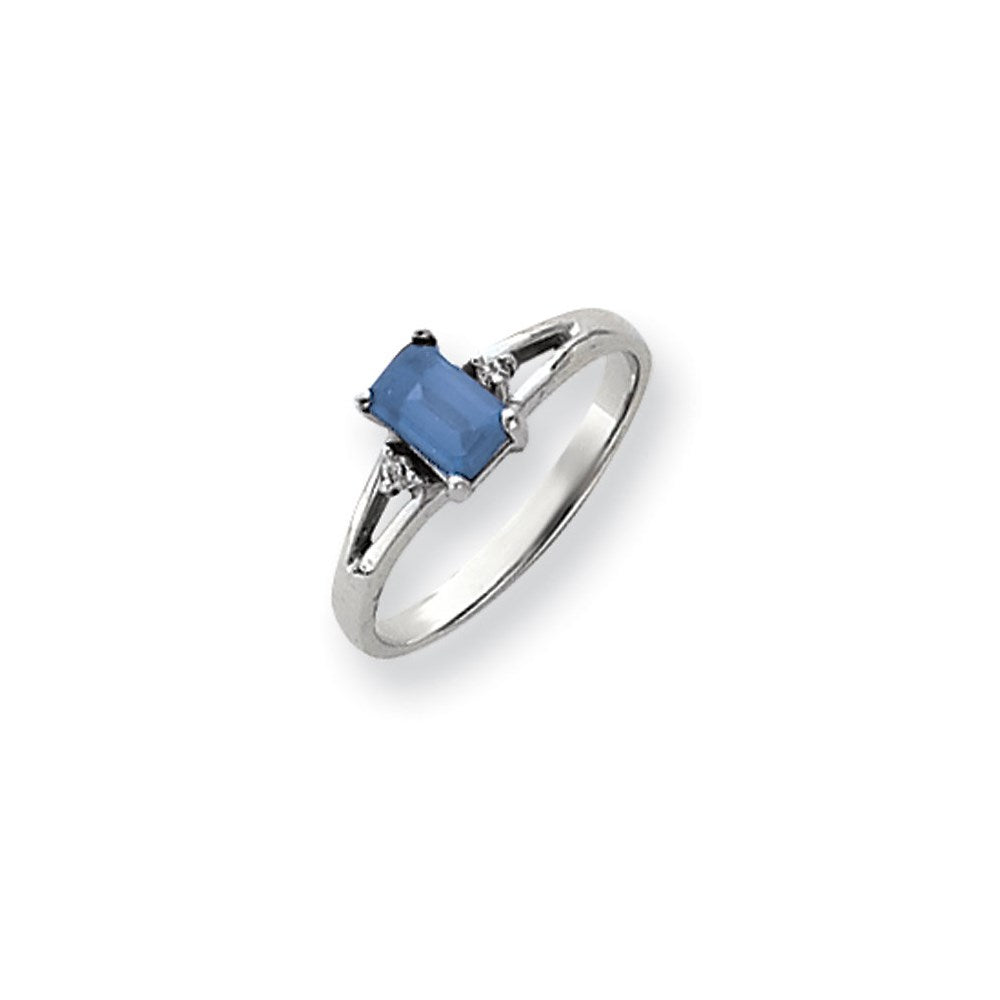 14k White Gold 6x4mm Emerald Cut Tsavorite AA Diamond ring, 0.024 ct, 2 mm