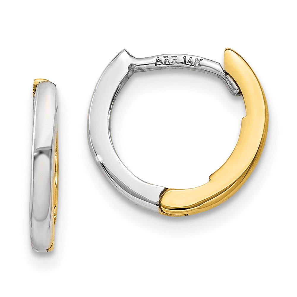 14k Two-tone Mini 1.35mm Round Hinged Hoop Earrings, 7 x 1.5 mm