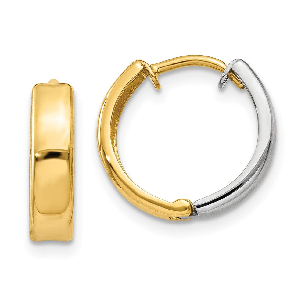 14k Two-tone Hinged Hoop Earrings, 10 x 3.5 mm
