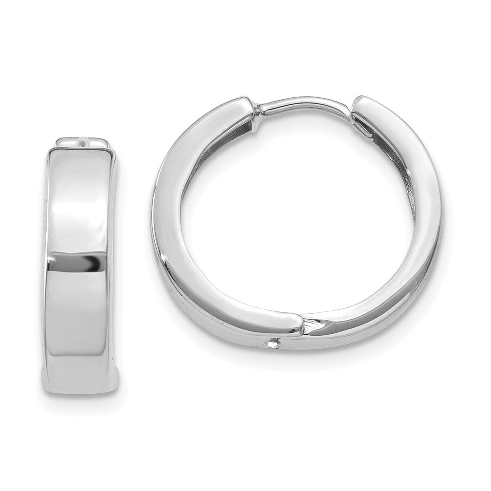14k White Gold Round Hinged Hoop Earrings, 15 x 3.5 mm