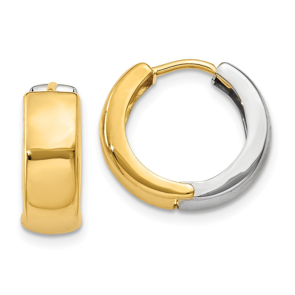 14k Two-tone Hinged Hoop Earrings, 10 x 5 mm