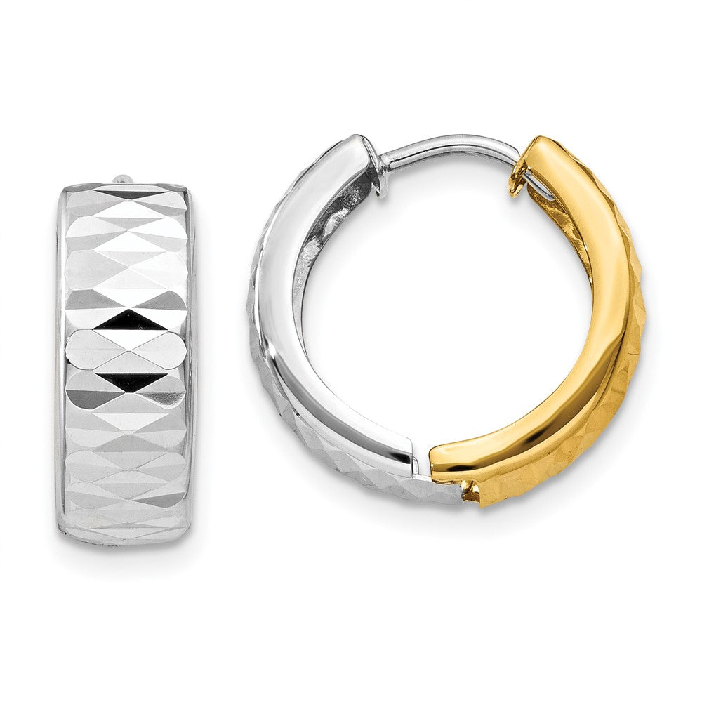 14k Two-tone Textured Hoop Earrings, 9 x 14.5 mm