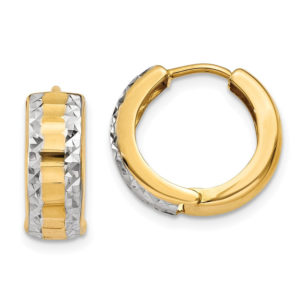 14k & Rhodium Hinged Hoop Earrings, 10 x 5 mm
