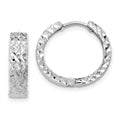14k White Gold Diamond-cut Hinged Hoop Earrings, 14 x 4 mm
