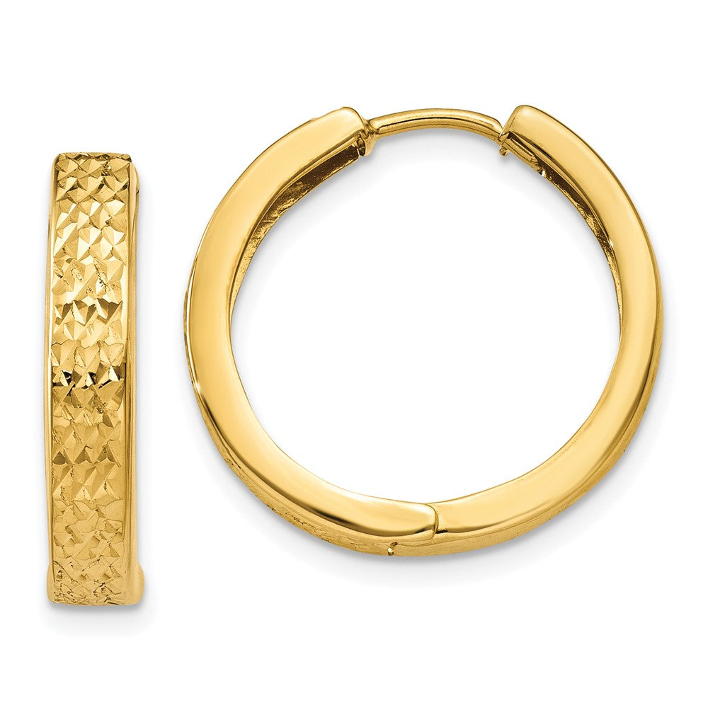 14k Diamond-cut Hinged Hoop Earrings, 15 x 3.5 mm